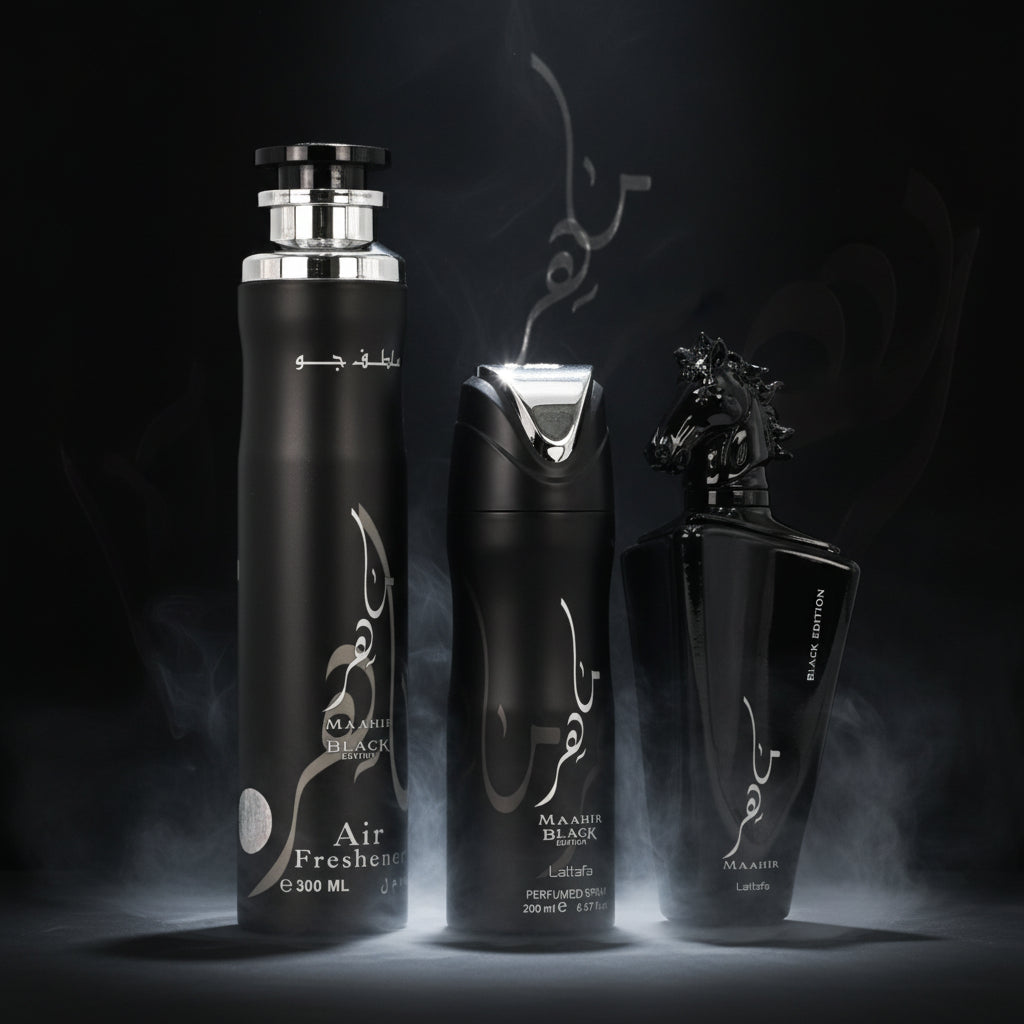 Maahir Black Edition by Lattafa for unisex 3pcs Gift set New in Box Mens
